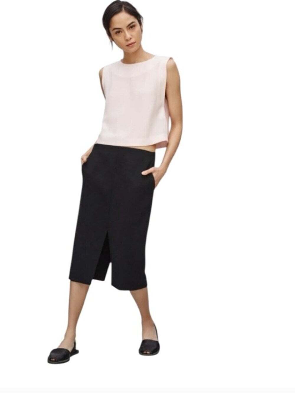 Aritzia Babaton Black Pencil Skirt Double Slit Front & Back